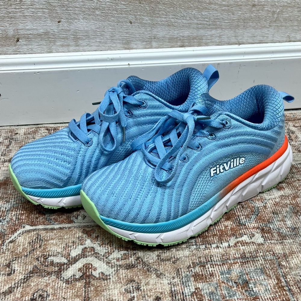 Fitville Running Shoes Women 7M Wide Width FlowCore V2 Sky Blue Knit Heel Arch - Picture 6 of 13